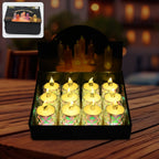 A dozen LED tealight candles arranged to create a warm, inviting glow for festive Indian decor.