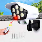 The AutoSafeo solar security camera light with its built-in solar panel.