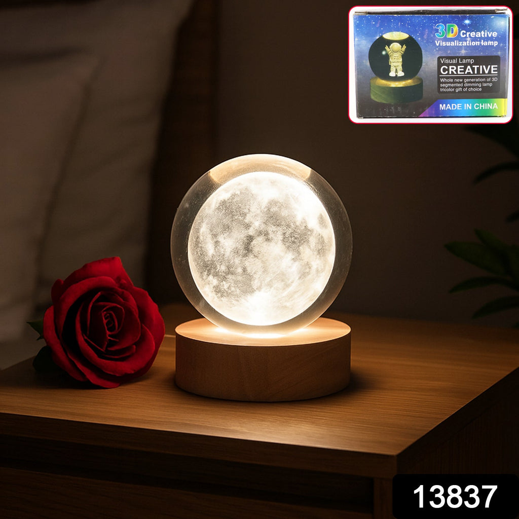 Close-up of the illuminated 3D Crystal Ball Lamp showcasing its intricate design.