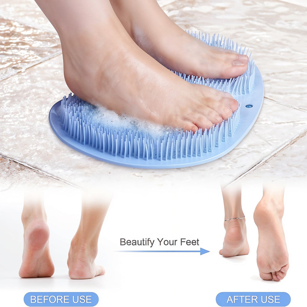 Video demonstration of silicone bath massage cushion exfoliating feet and massaging back