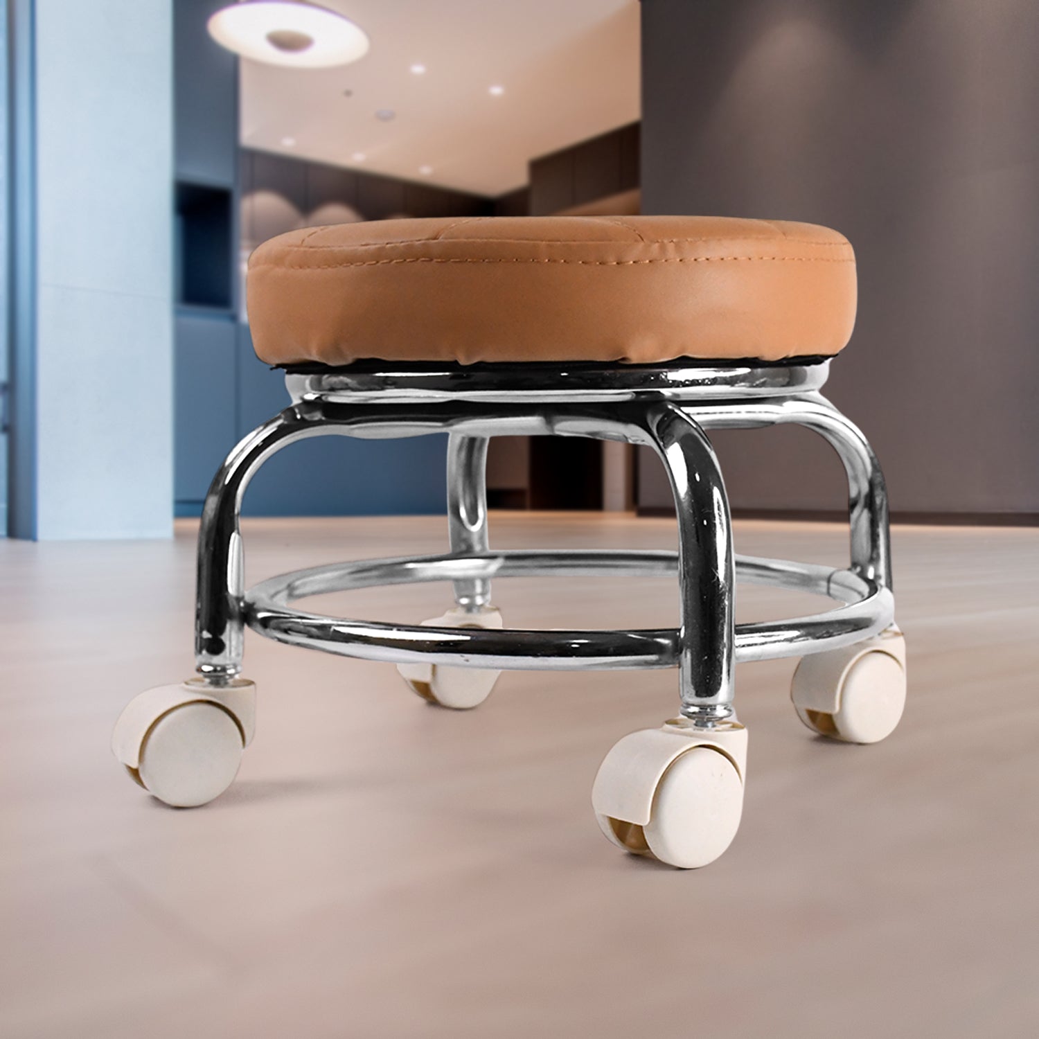 Comfortable rolling stool featuring PU leather seat suitable for office and spa