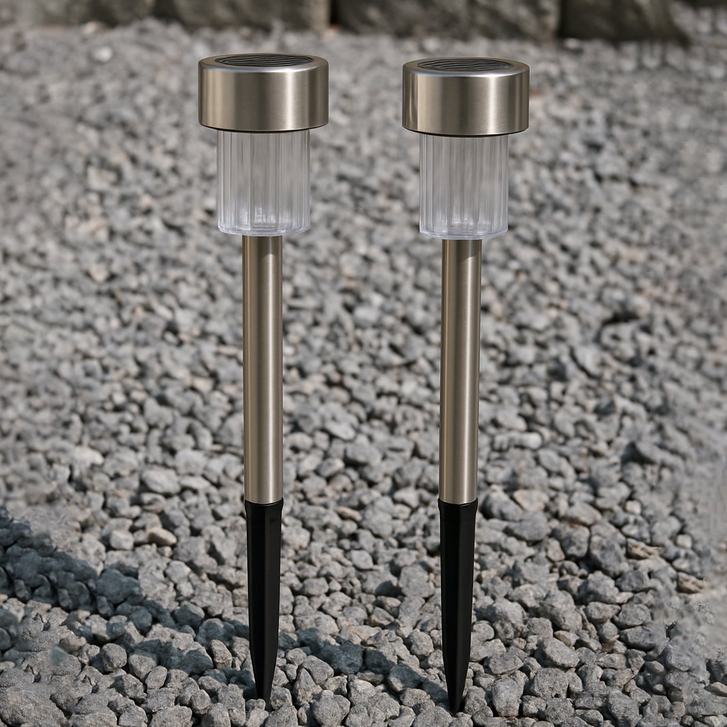 Weatherproof solar path light standing in a garden with green foliage
