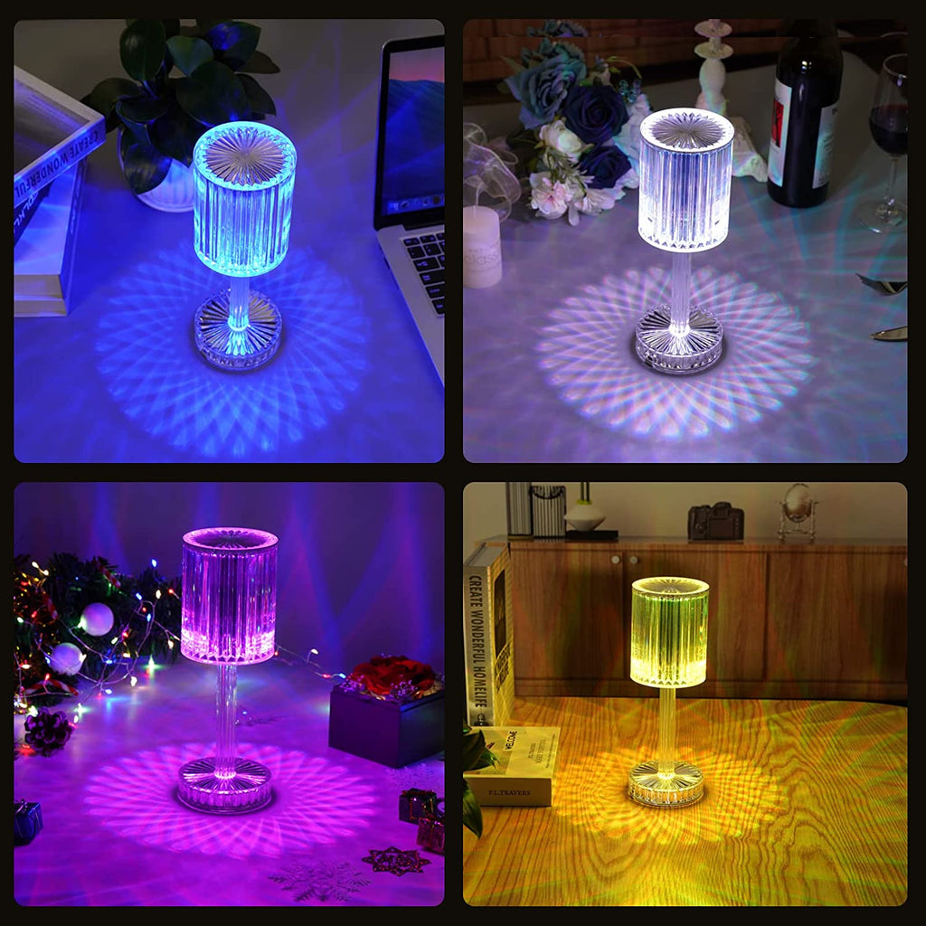 Modern crystal lamp glowing softly, adding a touch of sophistication to any decor.