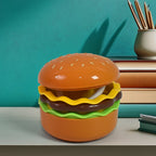 Close-up view of the playful hamburger design of the LED night lamp.