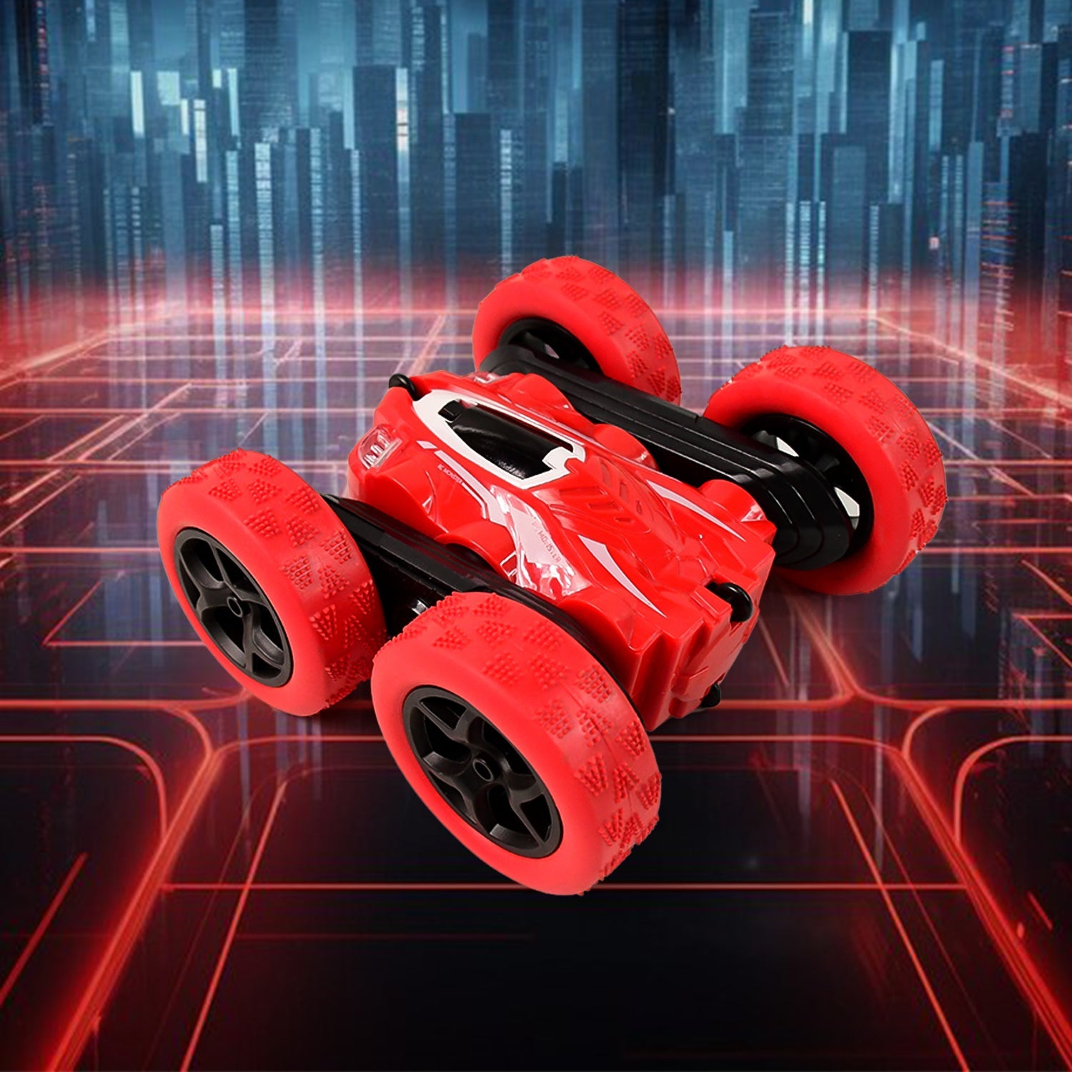 Electroplay remote control stunt car side view showcasing ergonomic design