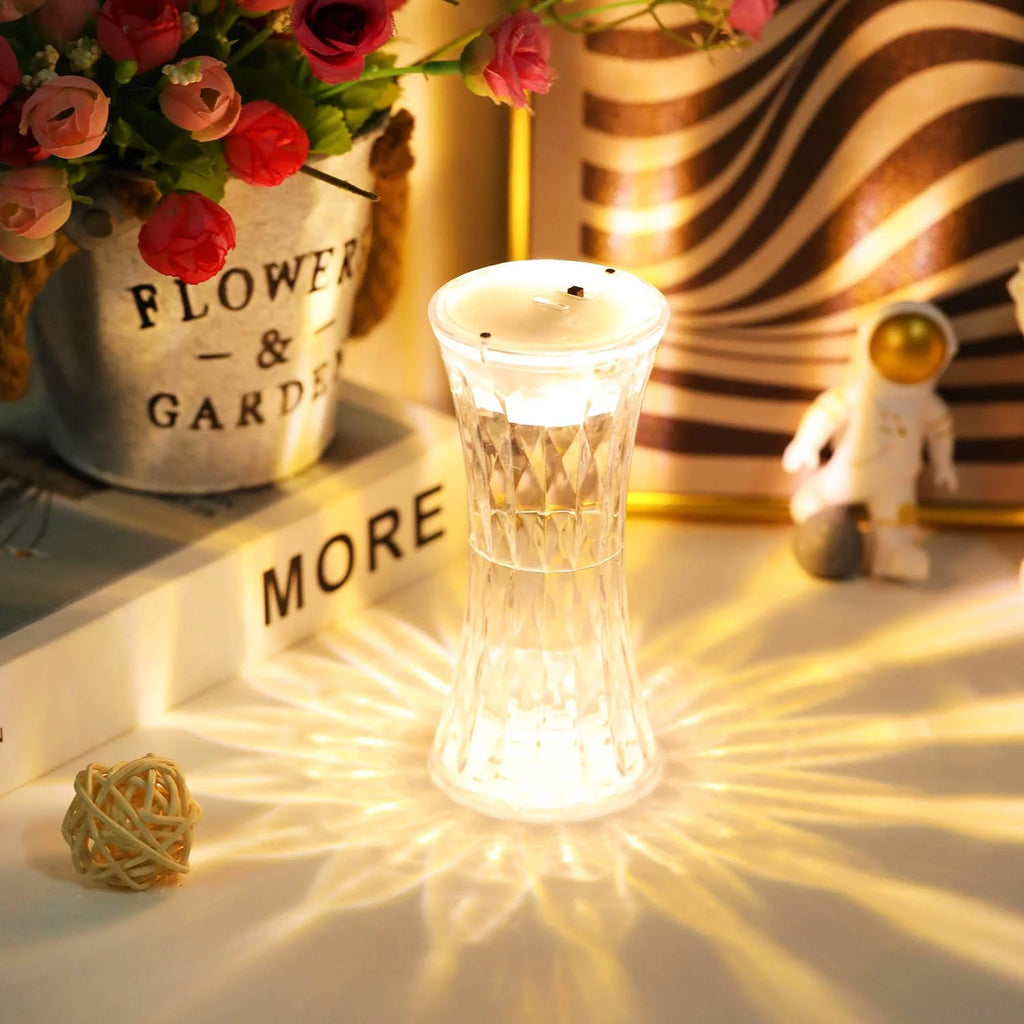 Crystal Night Light illuminating a bedside table with a soft, warm glow.