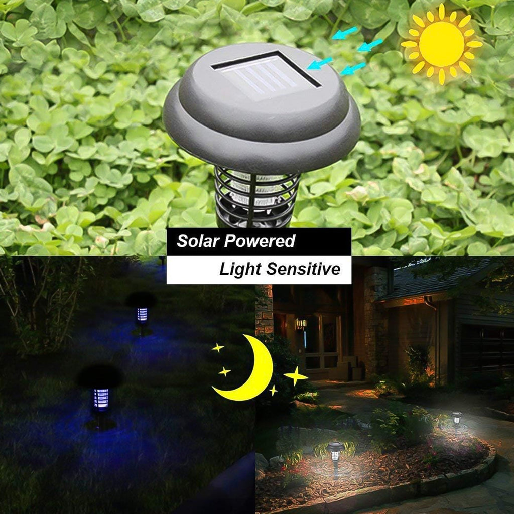 Detailed view of the solar panel and LED light on the mosquito trap device.