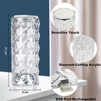 The rose diamond Crystal Touch Lamp casting beautiful light patterns.