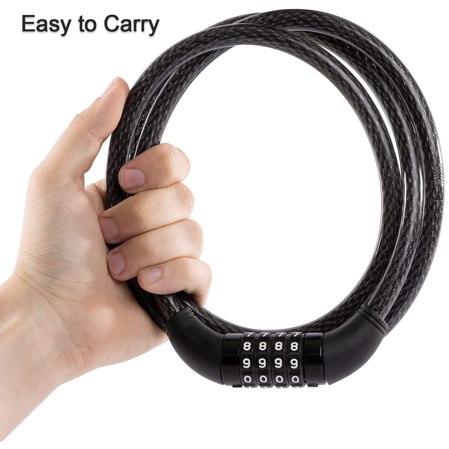 Angled view of the heavy-duty bicycle cable lock by Safora.