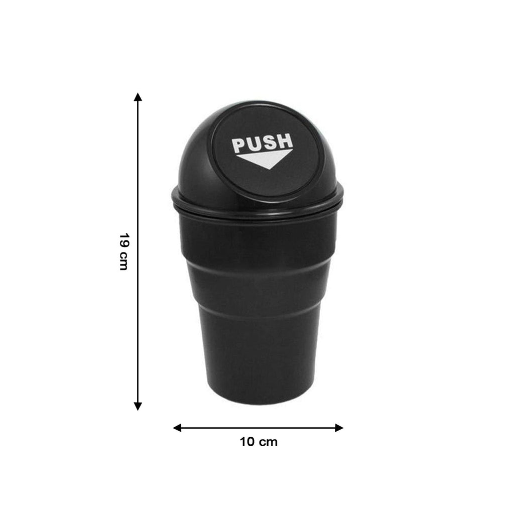 Space-saving car dustbin for convenient garbage disposal in any vehicle.