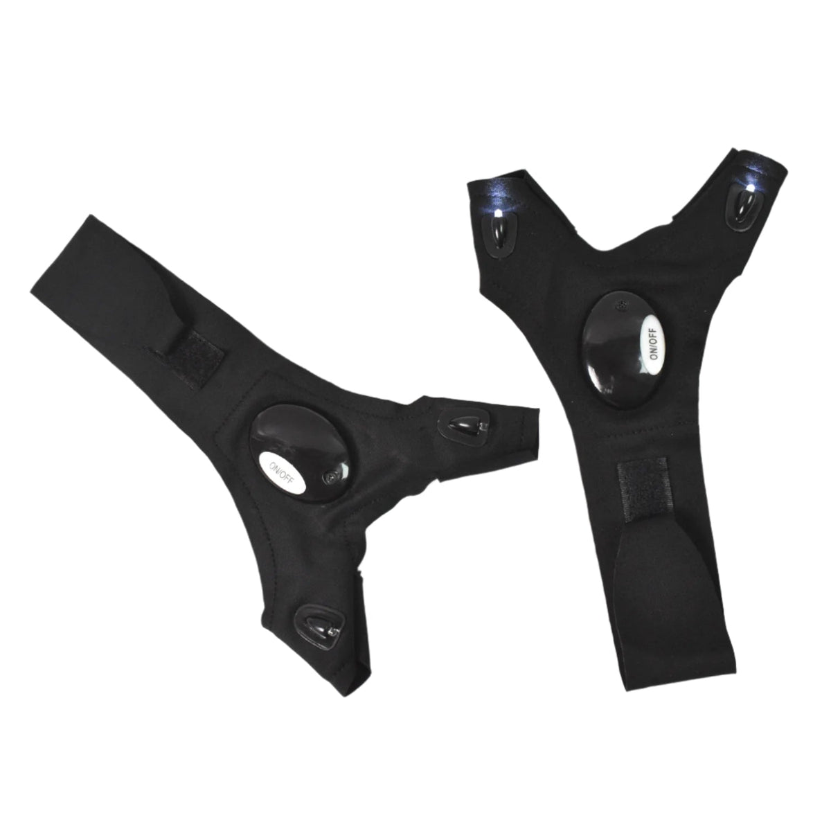 Pair of LED Flashlight Gloves illuminating a dark area with bright finger lights.