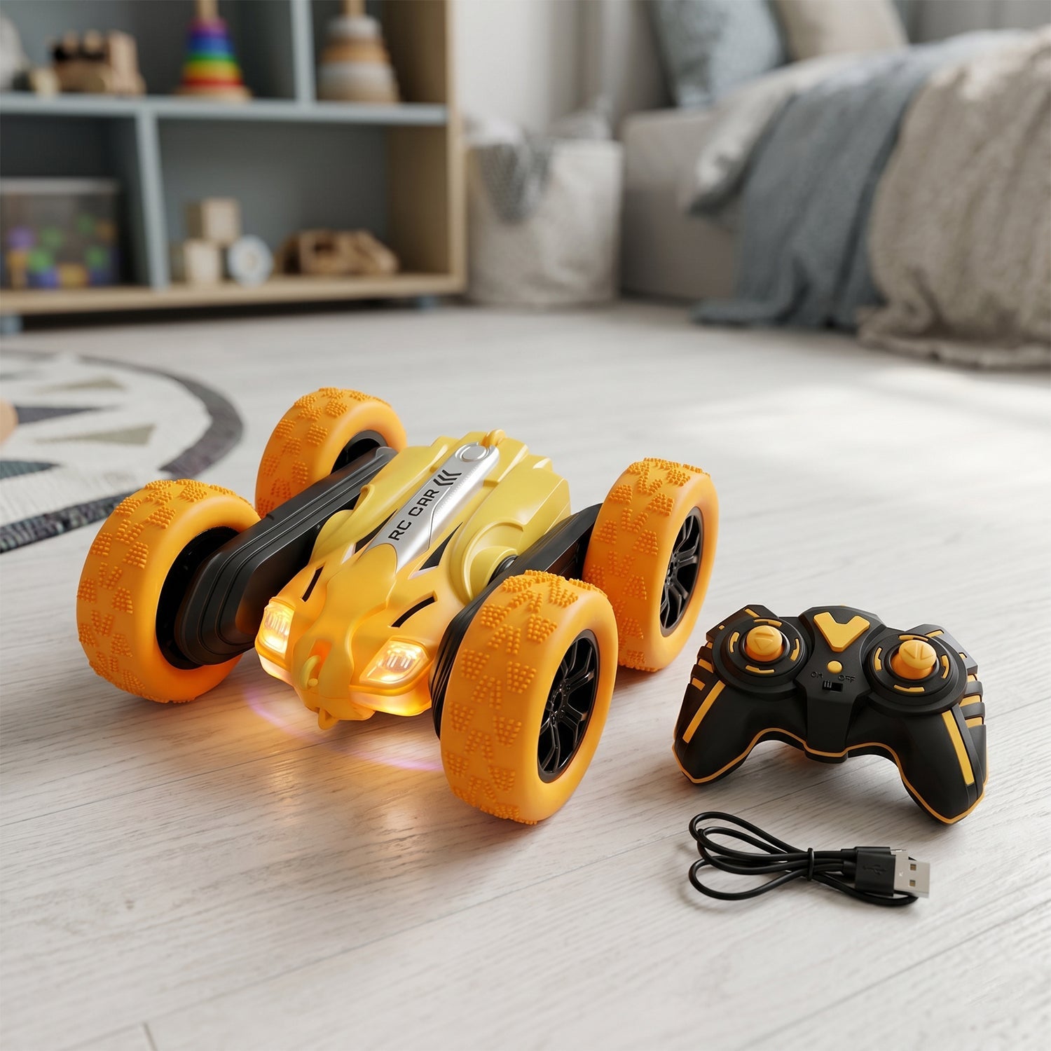 Indoor and outdoor compatible stunt RC car