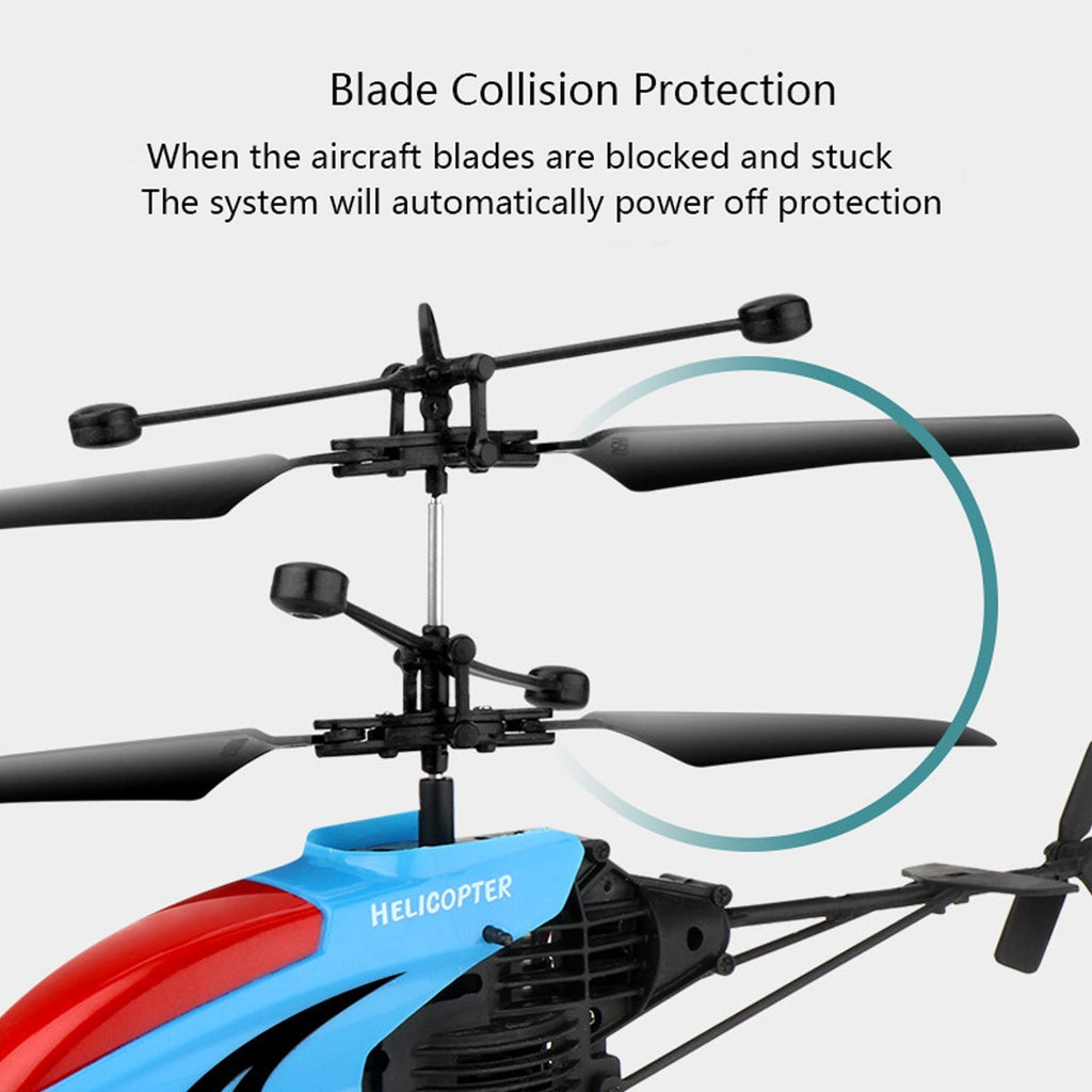 Side view of the Remote Control Helicopter, revealing its compact size and aerodynamic design.
