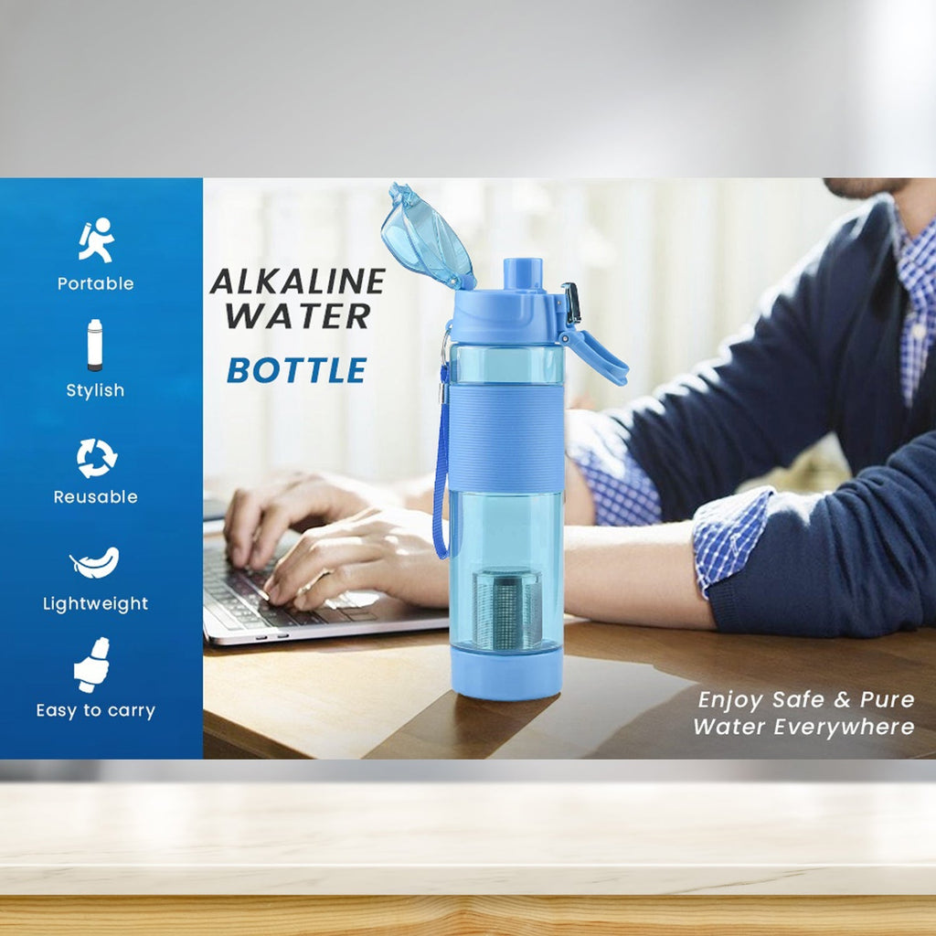 Detail shot of the secure cap and mouthpiece of the alkaline water bottle.