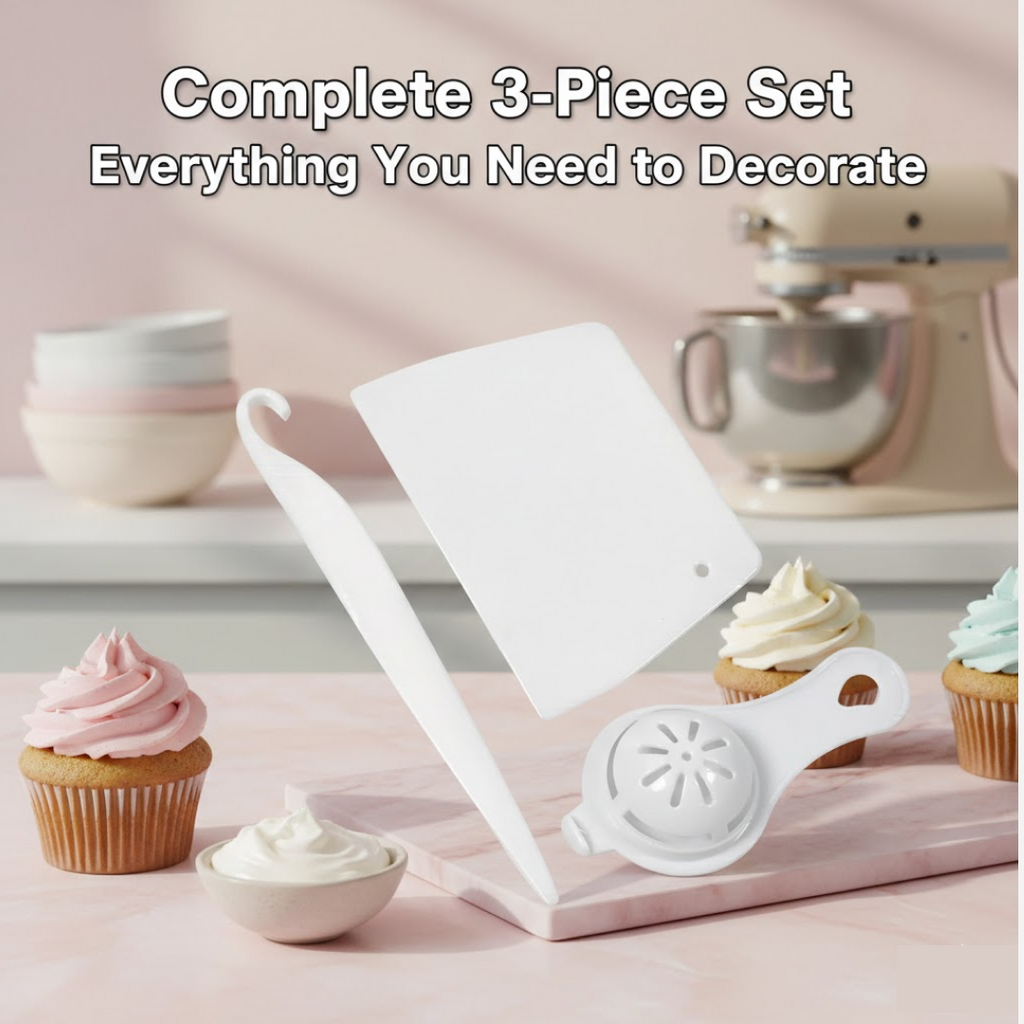 Set of three colorful silicone brushes for cake decorating and baking tasks.