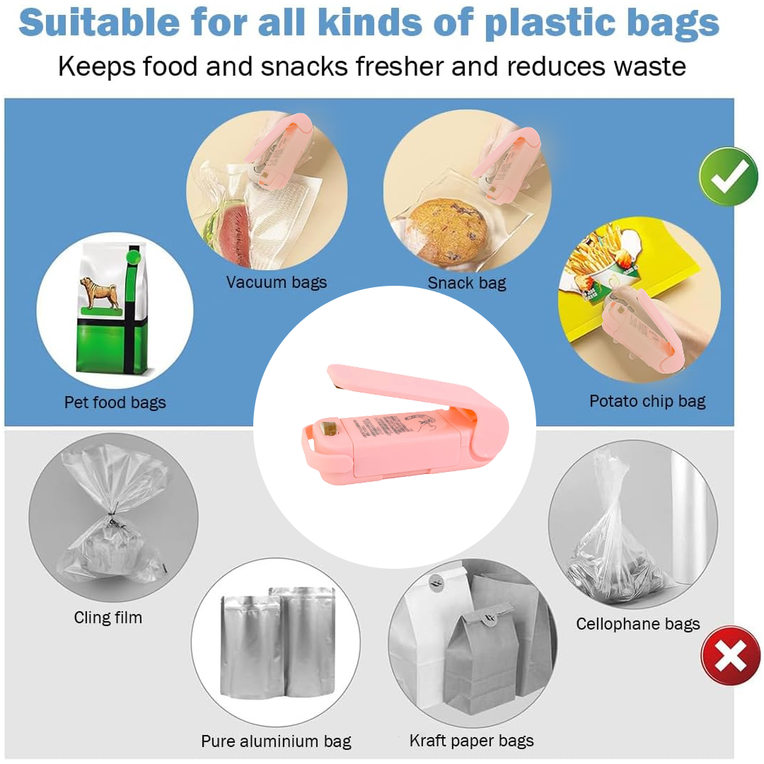 Close-up of the Mini Plastic Bag Sealer's heating element and battery compartment.