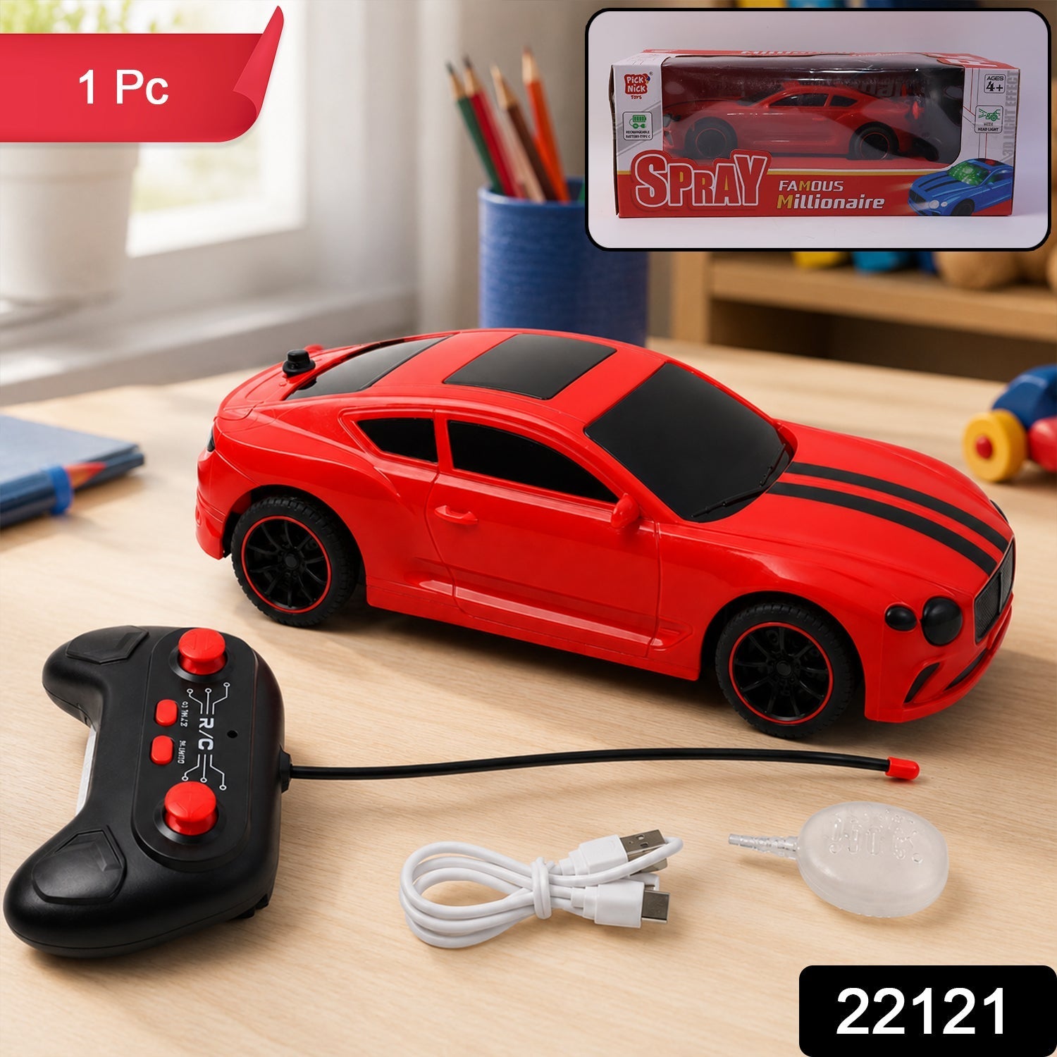 RC racing sports car kit with LED lights for kids