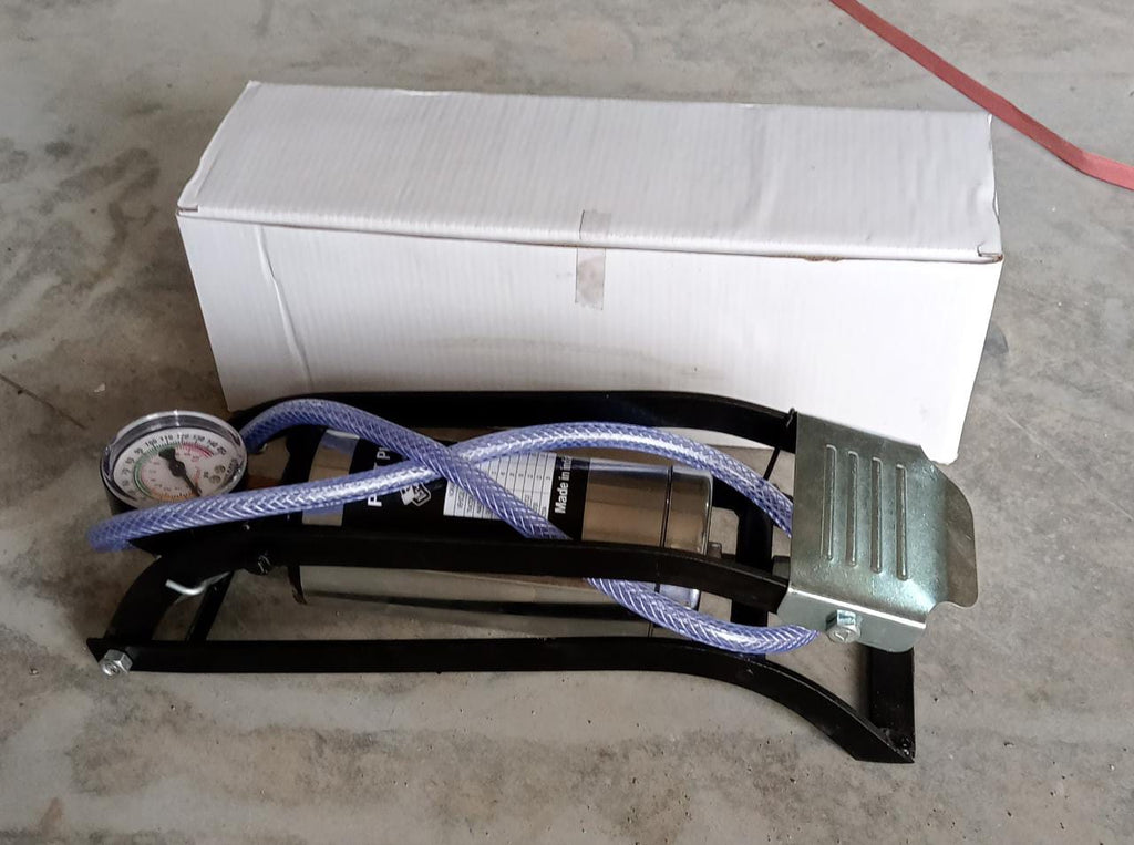Robust steel body foot air pump ensuring long-lasting performance for vehicles.