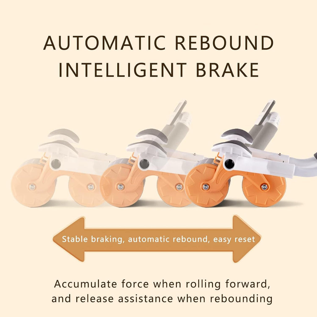 All components of the abdominal exercise wheel: roller, knee mat, and timer.
