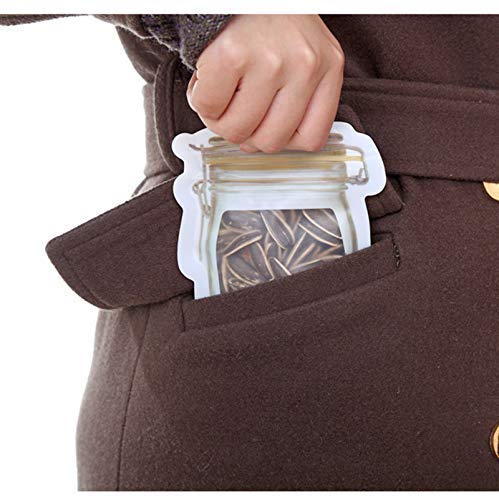 Transparent zip pouch displaying its capacity for snacks and nuts.