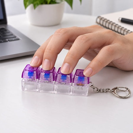 Keyboard Switch Clicky Keychain With Four Keys And Metal Clasp For Bags (1 Pc)