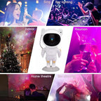 Astronaut galaxy projector illuminating a child's bedroom with a magical starry sky.