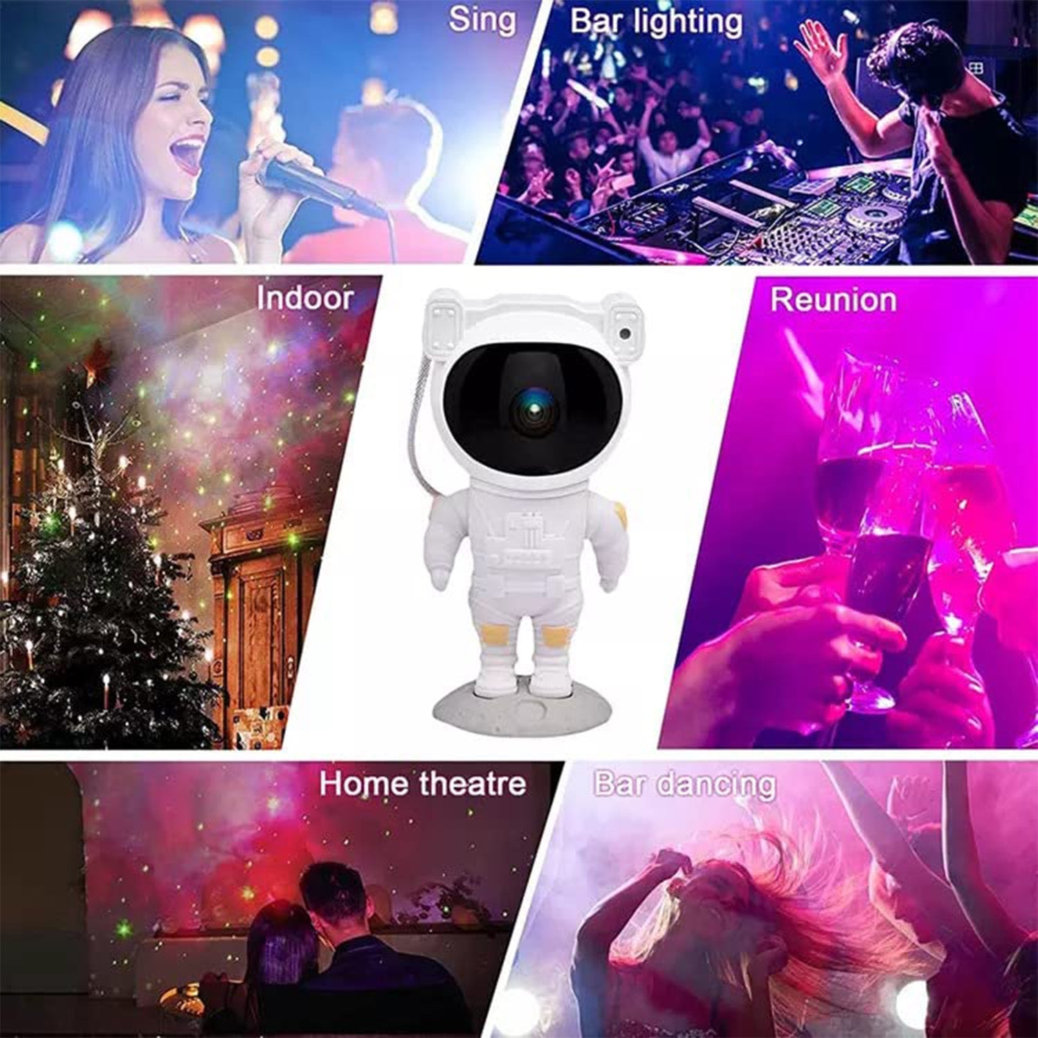 Astronaut galaxy projector illuminating a child's bedroom with a magical starry sky.
