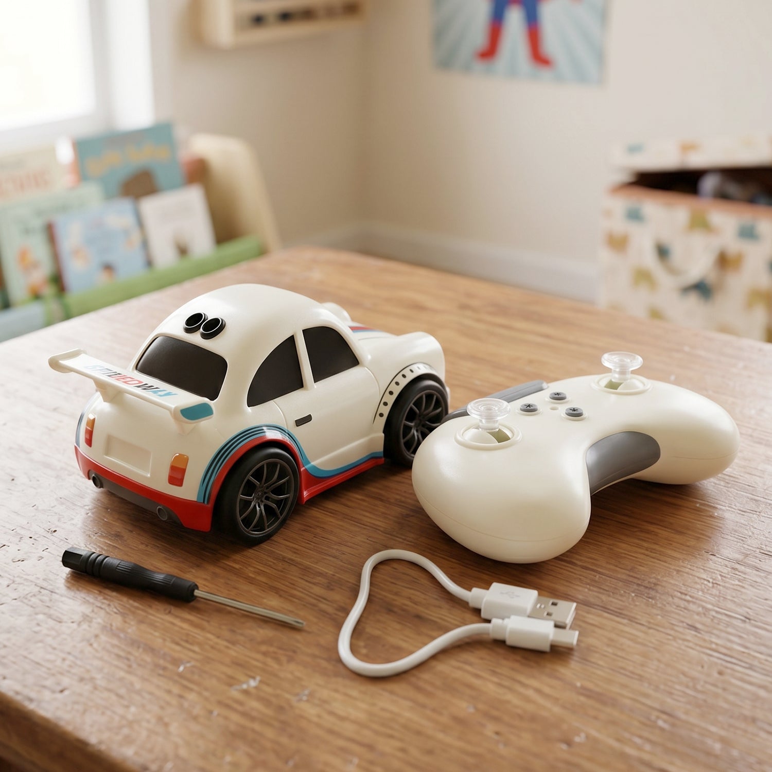 Kids playing with mini RC car indoors