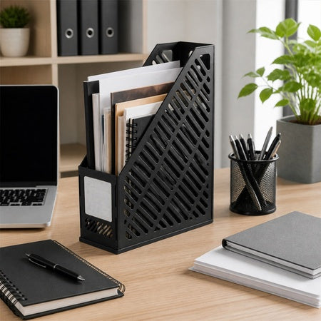 Plastic Vertical File Holder Stand Keeps Desk Organized And Clutter-free