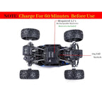 Spark Tots Rock Crawler RC Truck climbing over rough rocks with ease.
