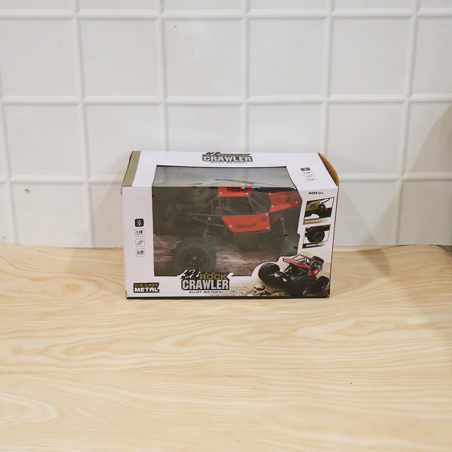 Action shot of the Rock Crawler RC Truck performing off-road stunts.