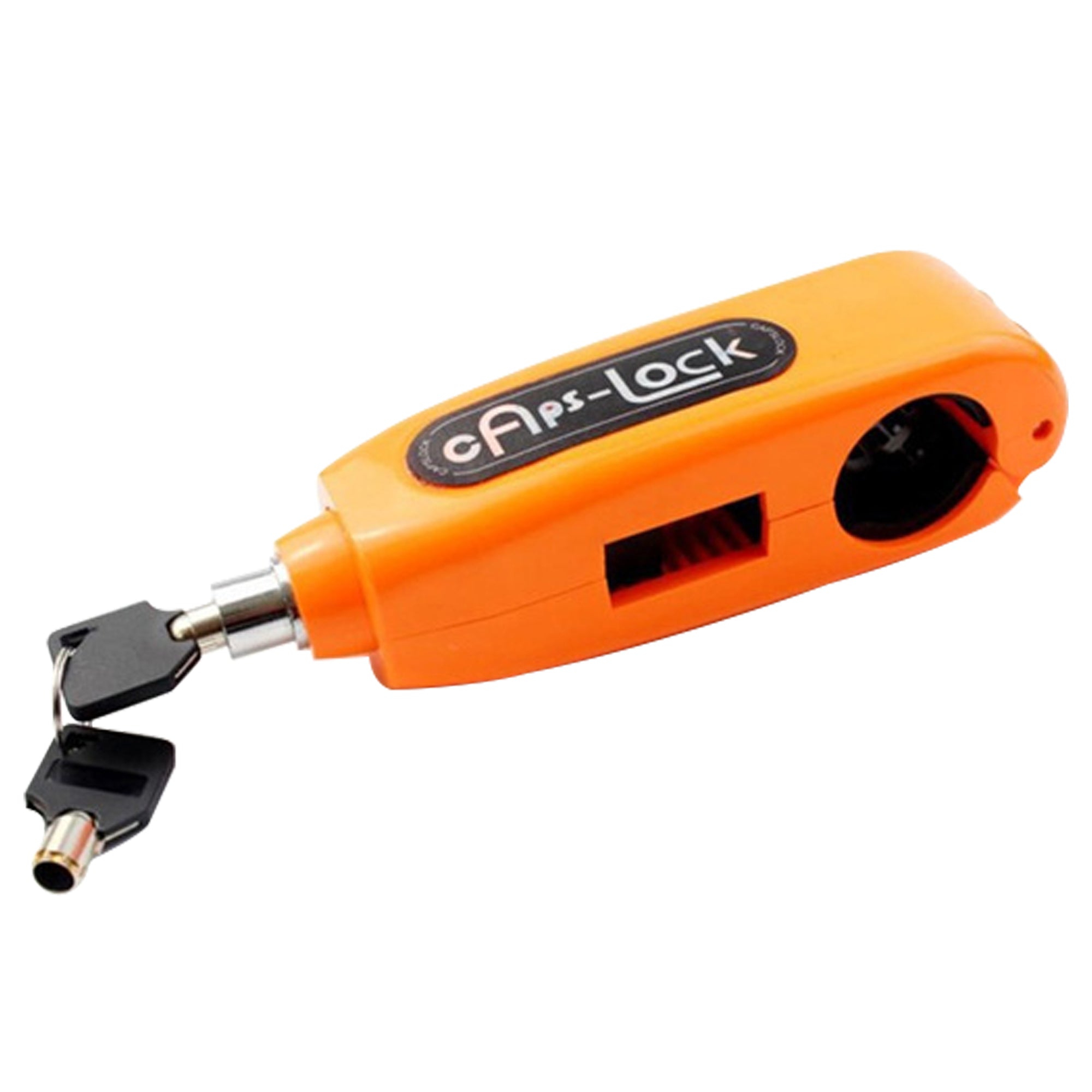 Motorcycle with the anti-theft brake lever lock in place, ensuring security.