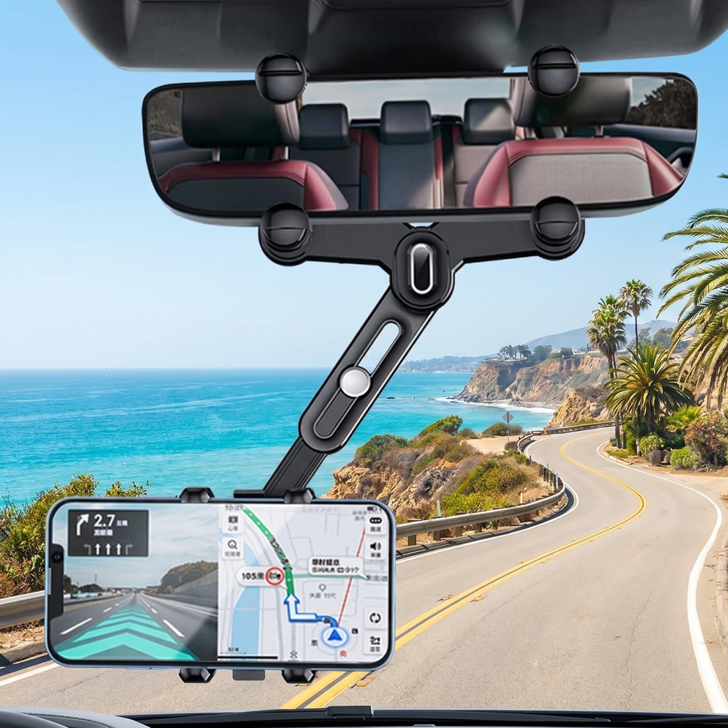 Car Rear View Mirror Phone Holder  360 Adjustable  Retractable