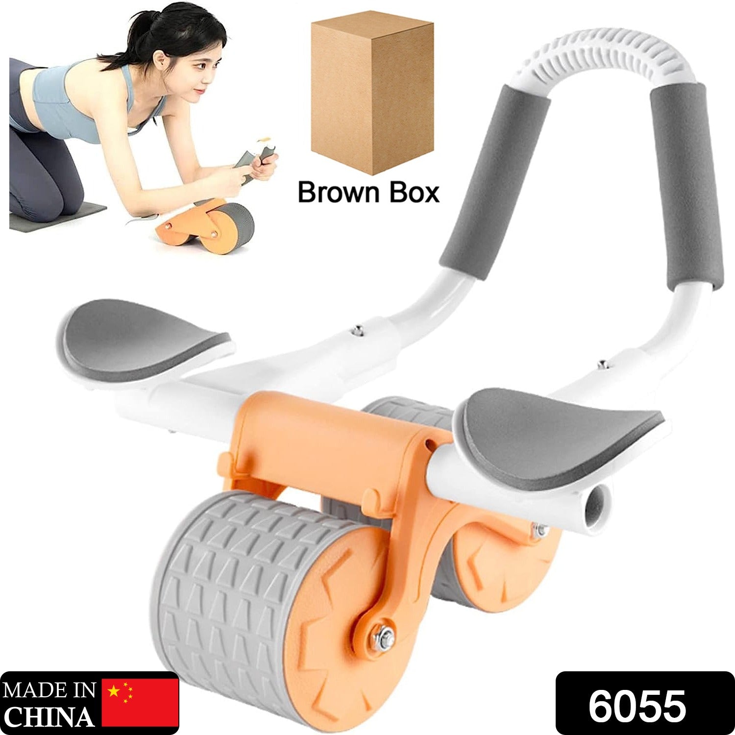 Abdominal exercise wheel shown with included knee mat for comfortable workouts.