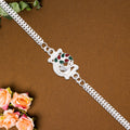 Silver Finish  Rakhi With Red-green Enamel