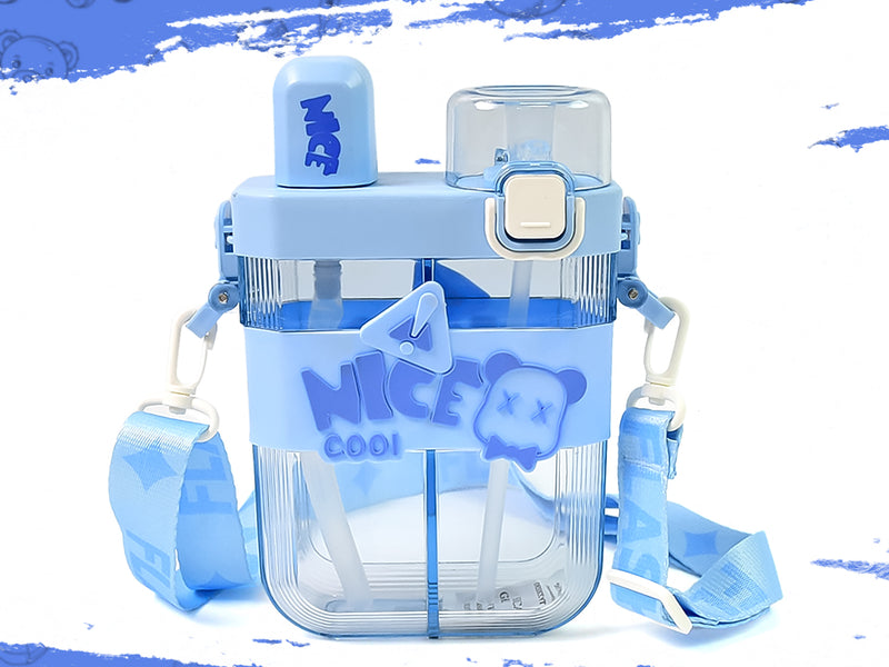 2in1 Dual Compartment Water Bottle With Straw And Adjustable Shoulder Straps (1 Pc  Multi Color)