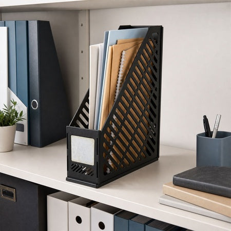 Plastic Vertical File Holder Stand Keeps Desk Organized And Clutter-free