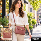 Pu Leather Sling Bag For Women With Adjustable Strap And Bow (1 Pc)